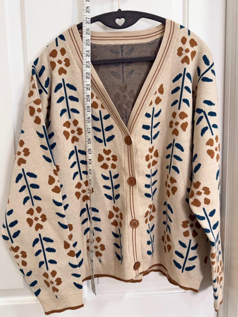 Cream Teal Floral Botanical Button Cardigan Size L - Picture 7 of 7